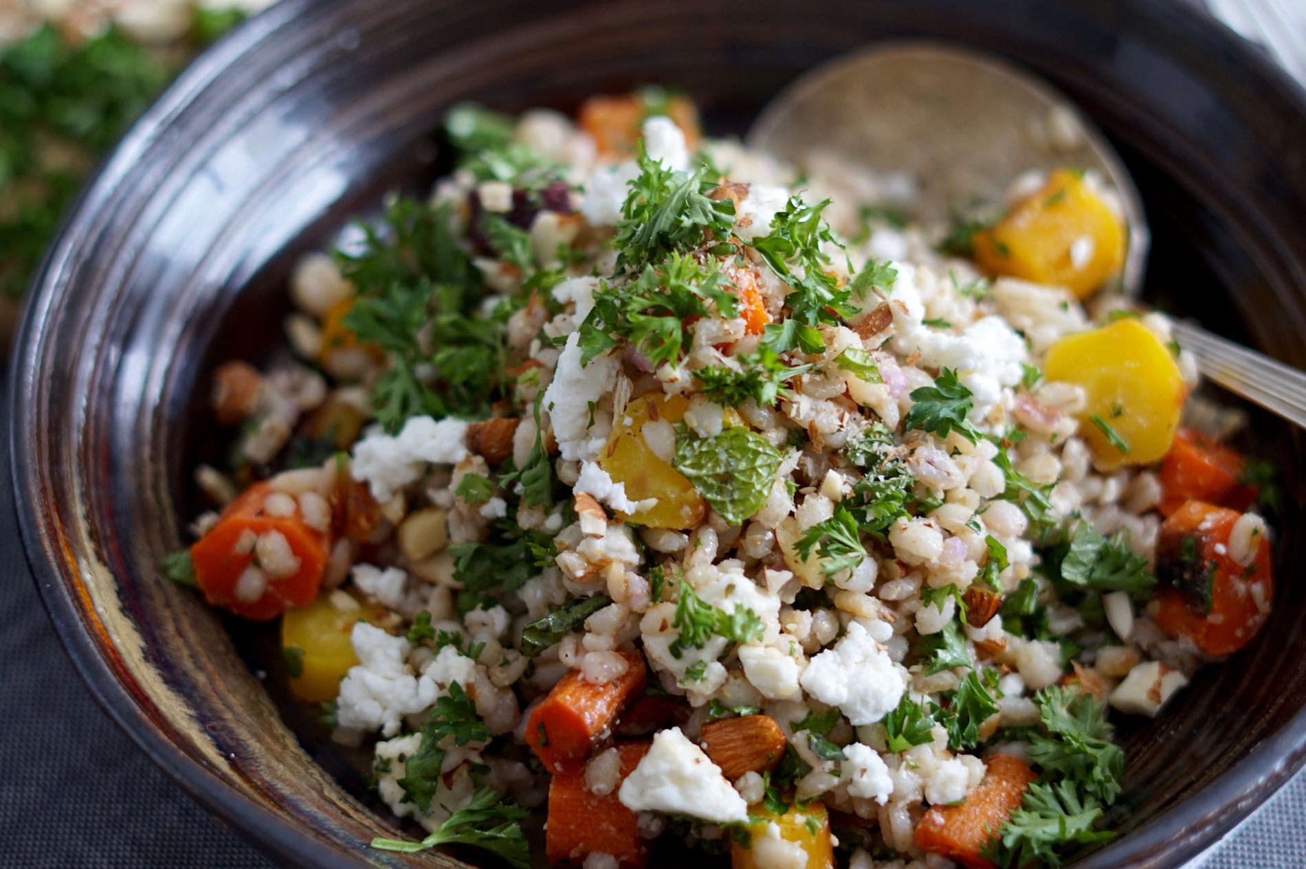 carrot and barely salad with feta