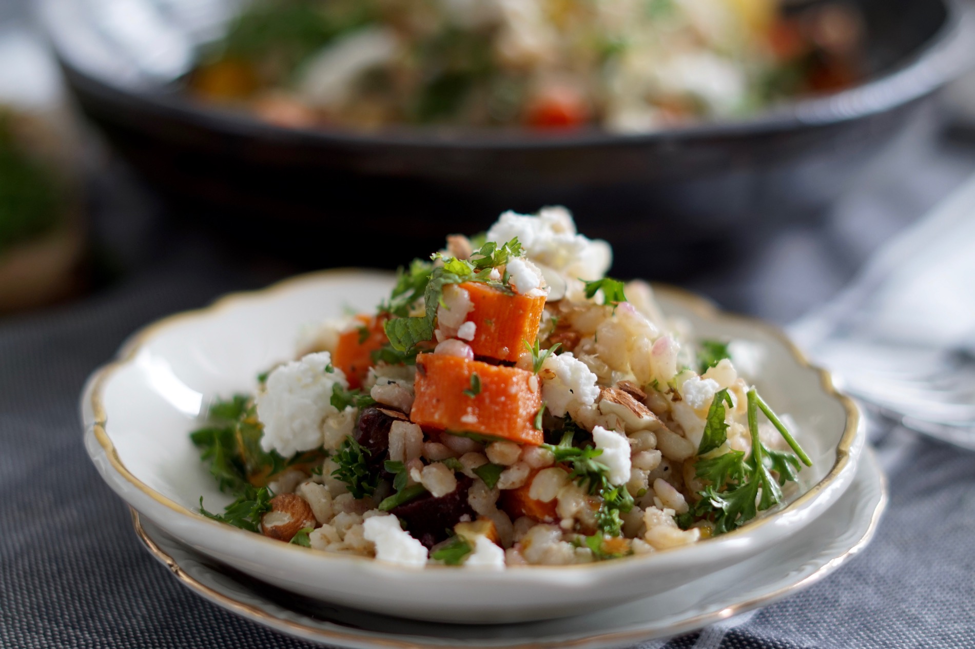 carrot and barely salad with feta