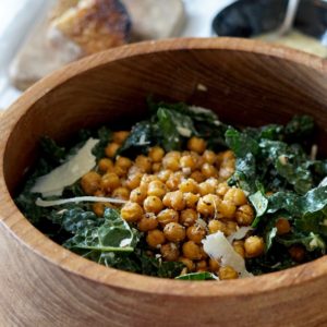 Kale Caesar Salad with Crispy Chickpeas