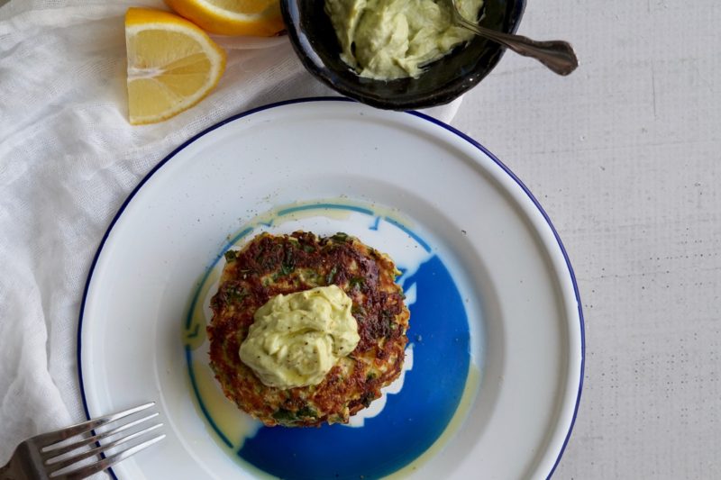 Zucchini and Kale Fritters on plate