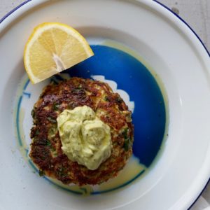 Zucchini and Kale Fritters on plate