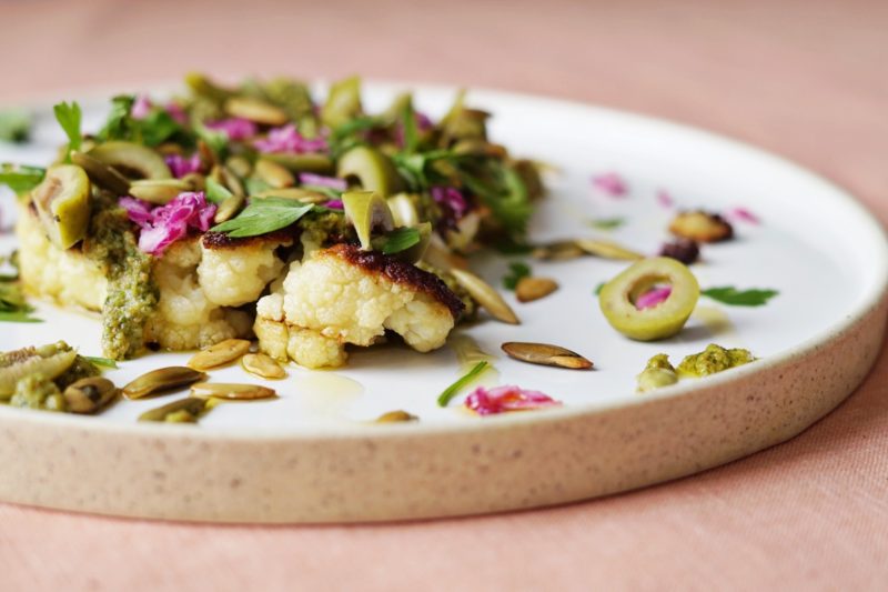 Cauliflower Steaks with Nutty Pesto