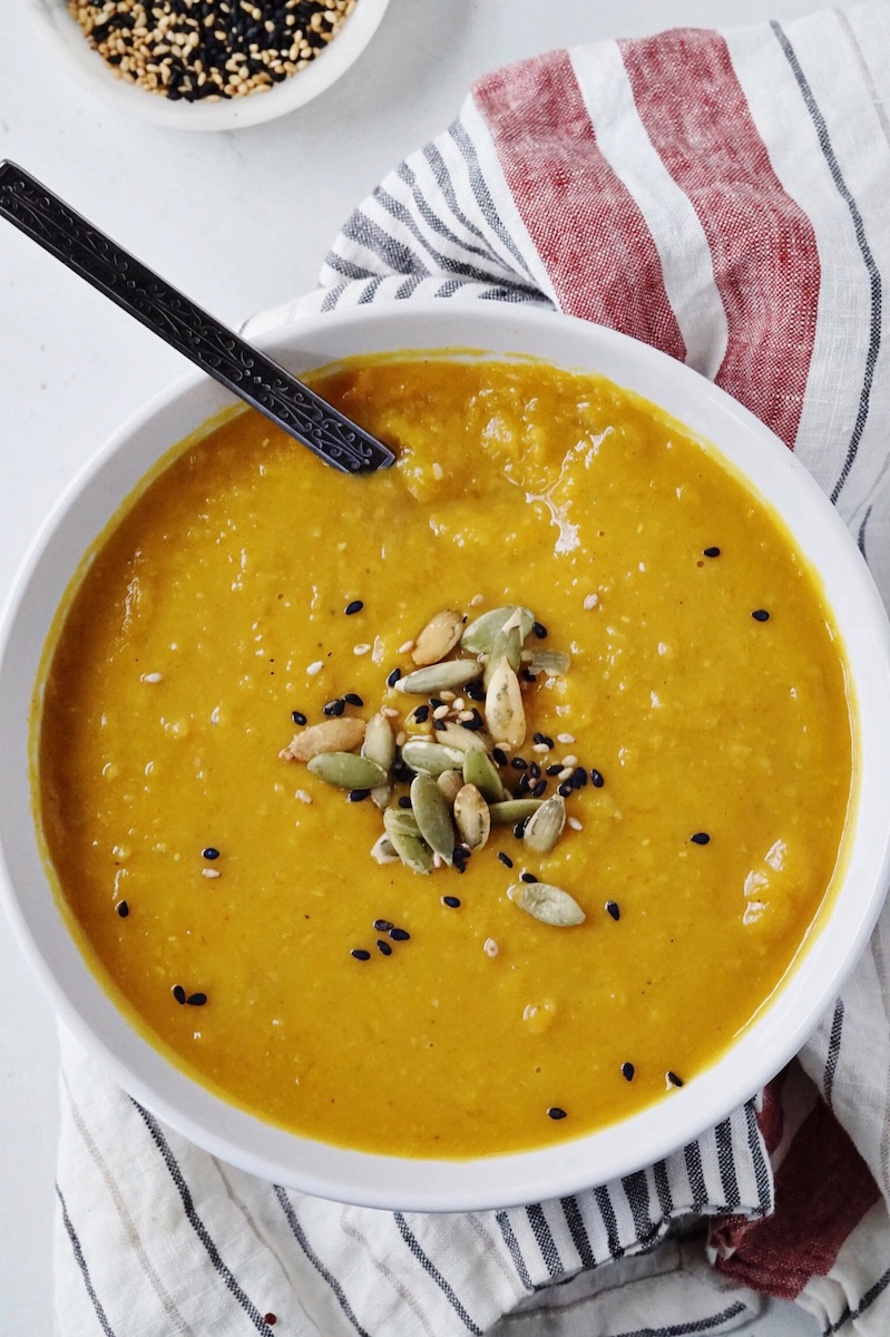 curried squash and lentil soup with coconut milk