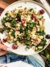 farro kale salad with cherries and gorgonzola