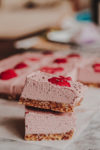 strawberry rhubarb vegan cheesecake bars