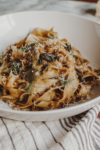 black garlic eggplant pasta with fennel and olives